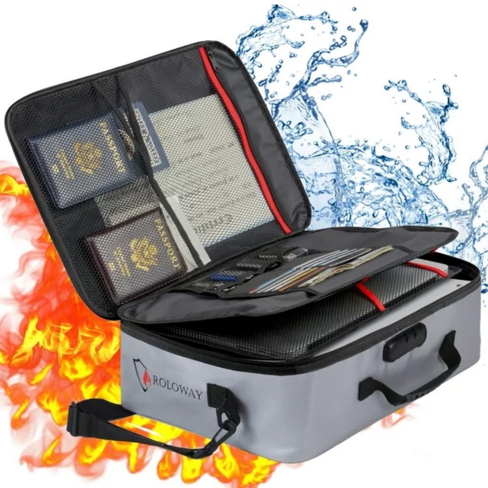 ROLOWAY Fireproof Document Bag with Lock, Fireproof Document safe organizer Gray
